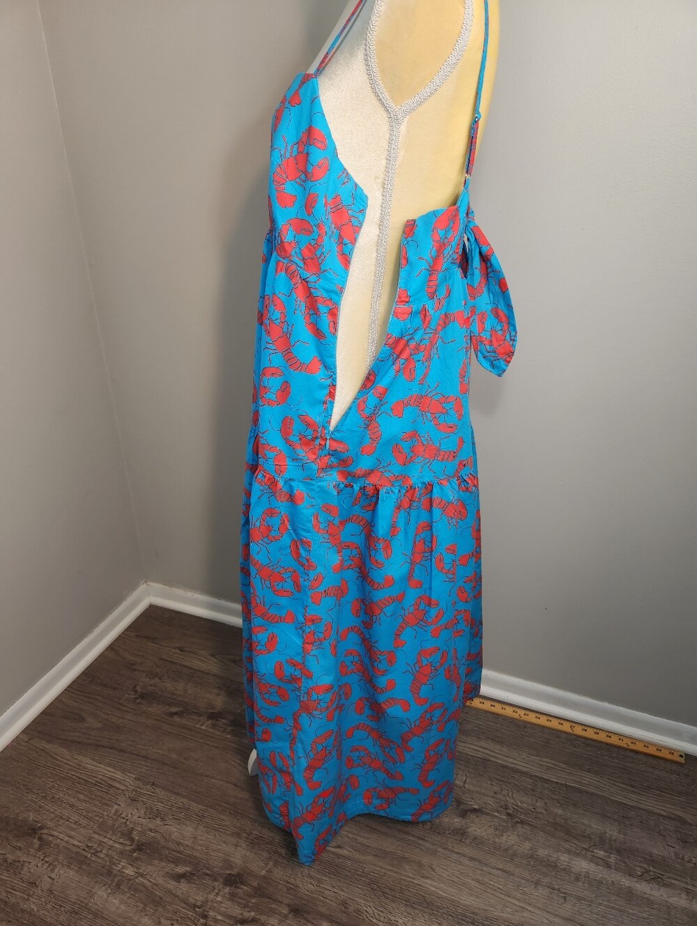 J. Crew Blue Lobster Print Tiered Cotton Maxi Dress 12 Vaca Summer Coastal - Picture 9 of 14